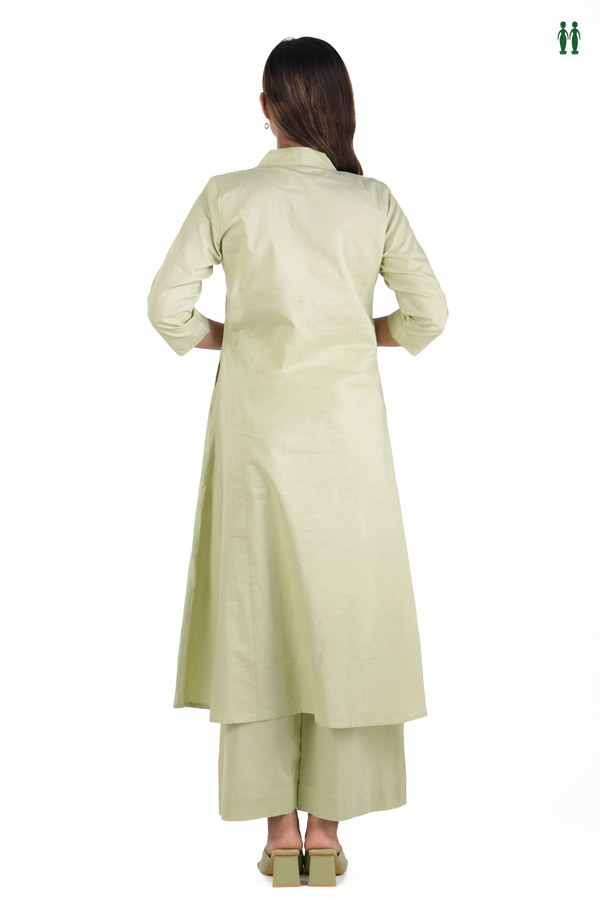 V-Neck Plain Pastel Green Cotton Salwar Set