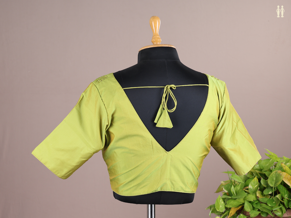 V-Neck Plain Pear Green Semi Silk Readymade Blouse