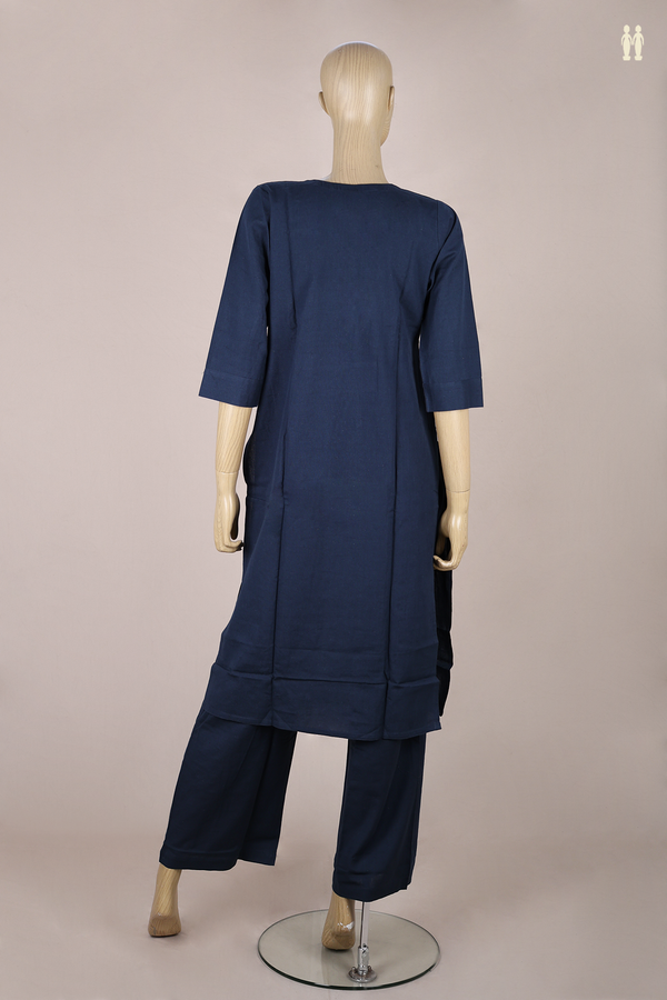 Sweet Heart Neck Plain Prussian Blue Cotton Salwar Set