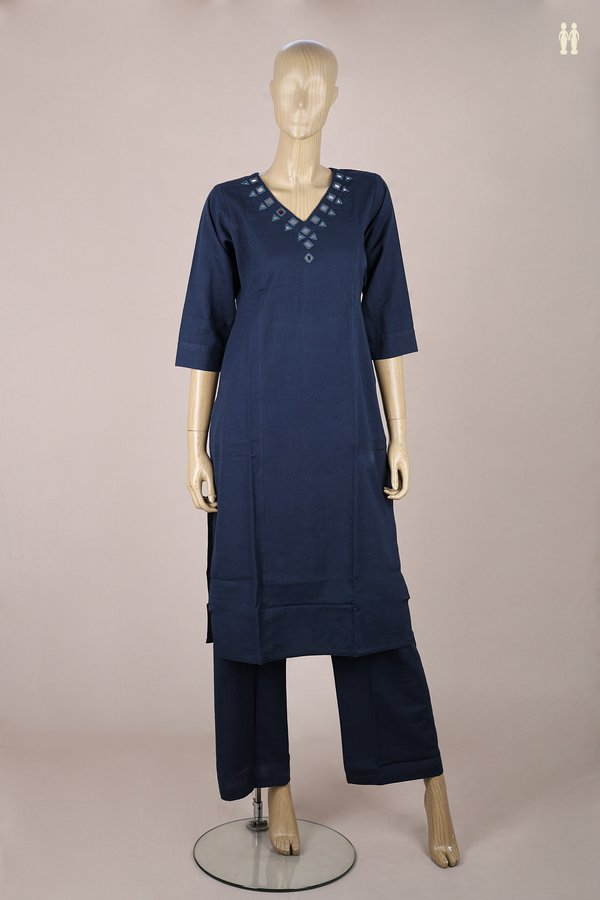 Sweet Heart Neck Plain Prussian Blue Cotton Salwar Set