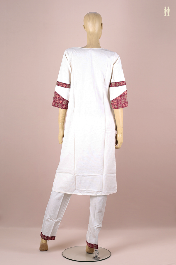 V-Neck Plain White Cotton Salwar Set