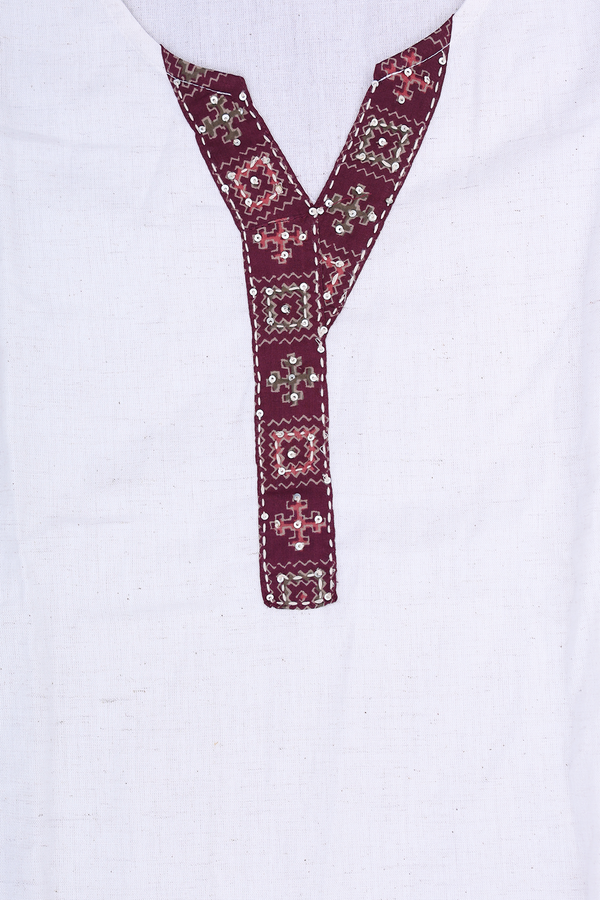 V-Neck Plain White Cotton Salwar Set
