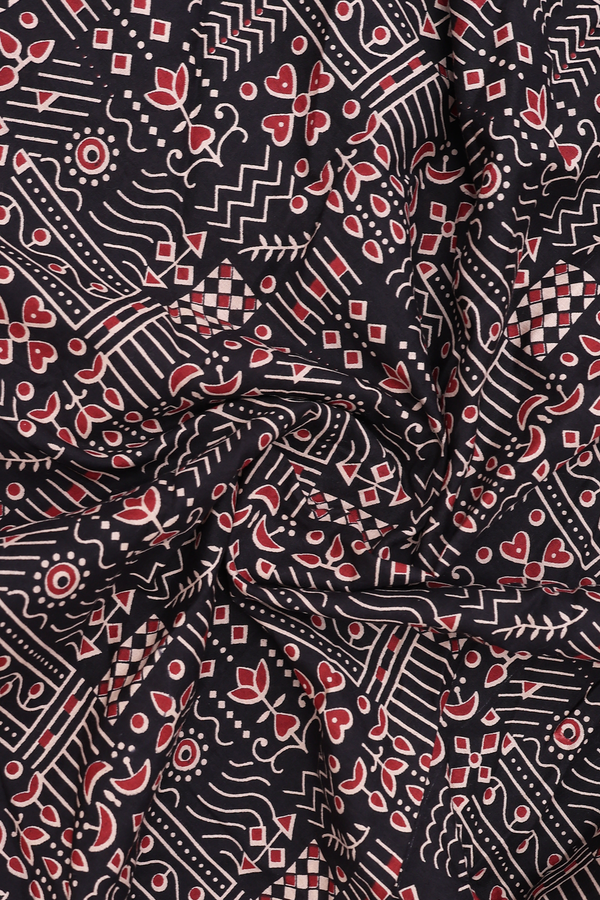 V-Neck Printed Design Black Cotton Long Kurta