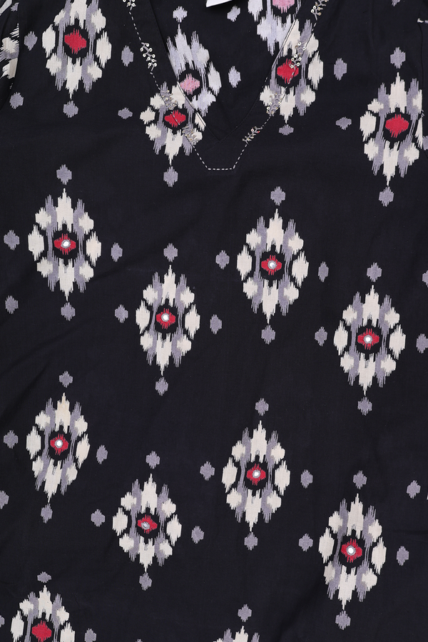 V-Neck Printed Design Black Cotton Salwar Set