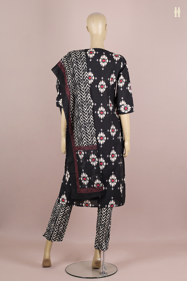 V-Neck Printed Design Black Cotton Salwar Set