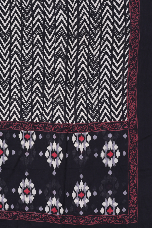 V-Neck Printed Design Black Cotton Salwar Set