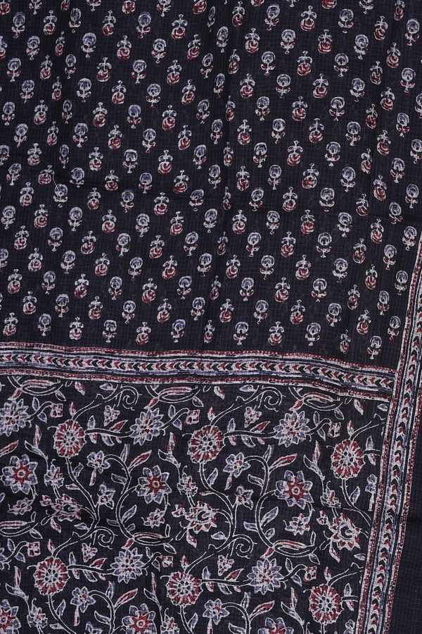 V-Neck Printed Design Black Cotton Salwar Set