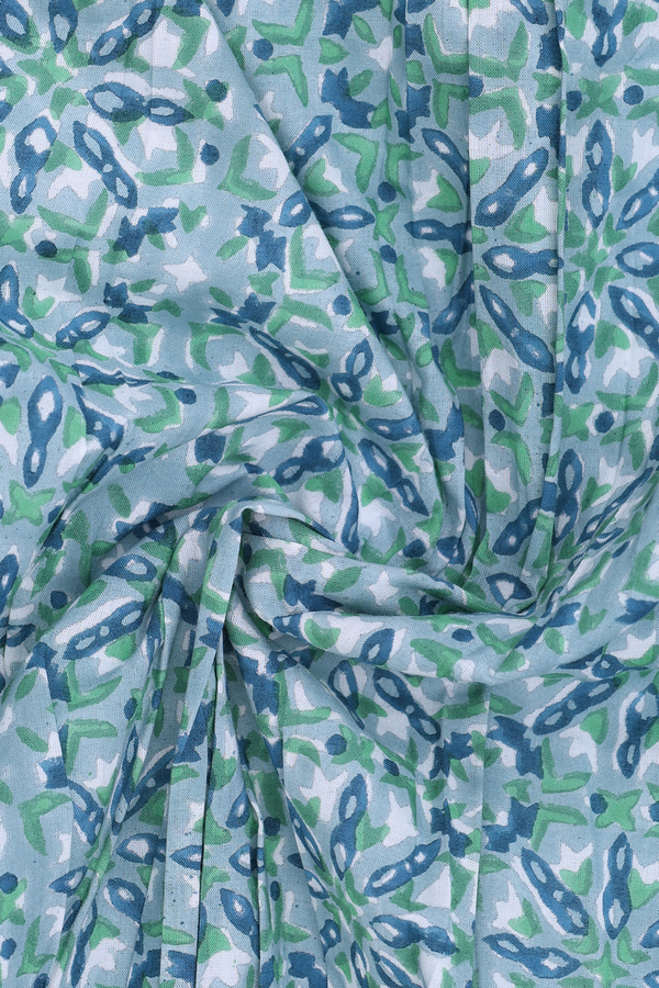 V-Neck Printed Design Blue Cotton Long Kurta