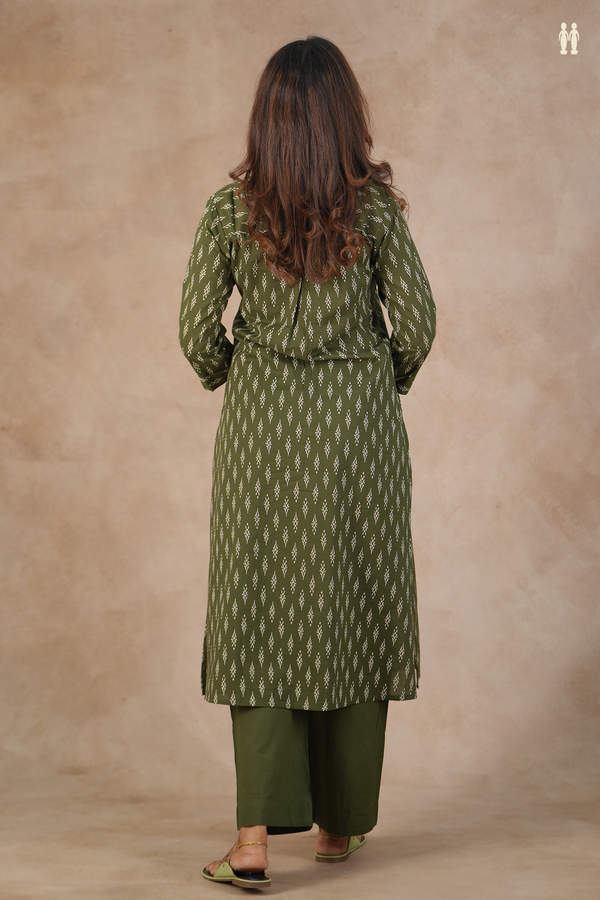Mandarin Neck Printed Design Forest Green Cotton Salwar Set