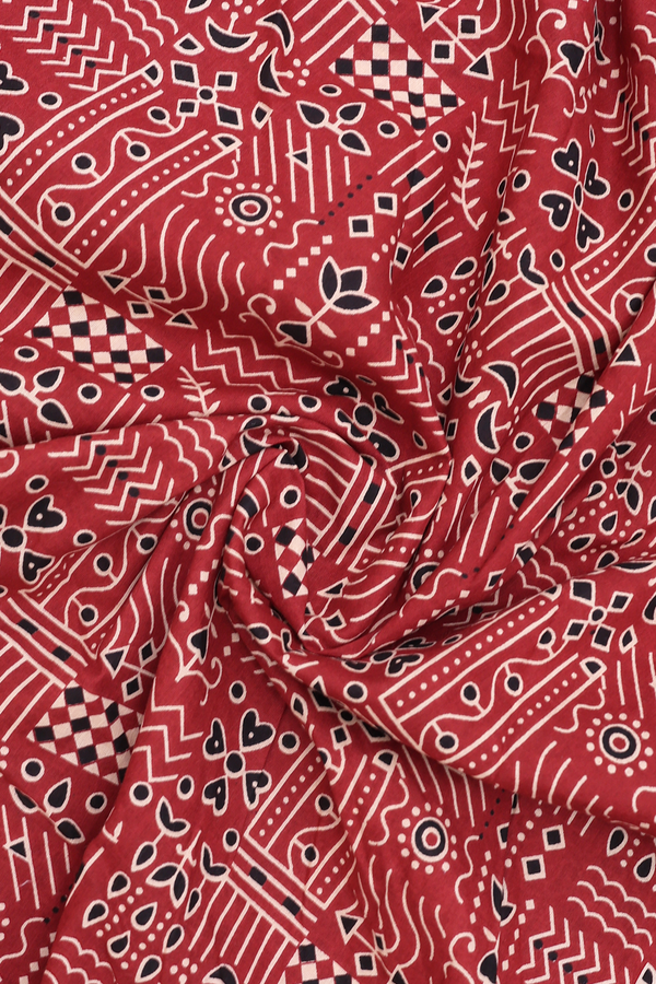 V-Neck Printed Design Red Cotton Long Kurta