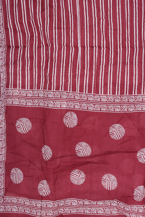 V-Neck Printed Design Red Cotton Salwar Set