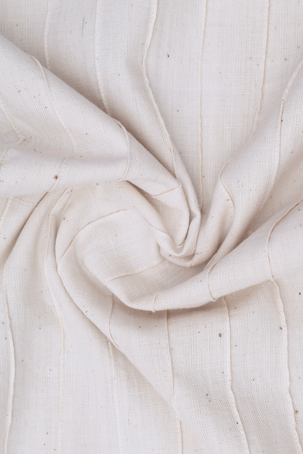 V-Neck Stripes Design Beige Handspun Cotton Long Kurta