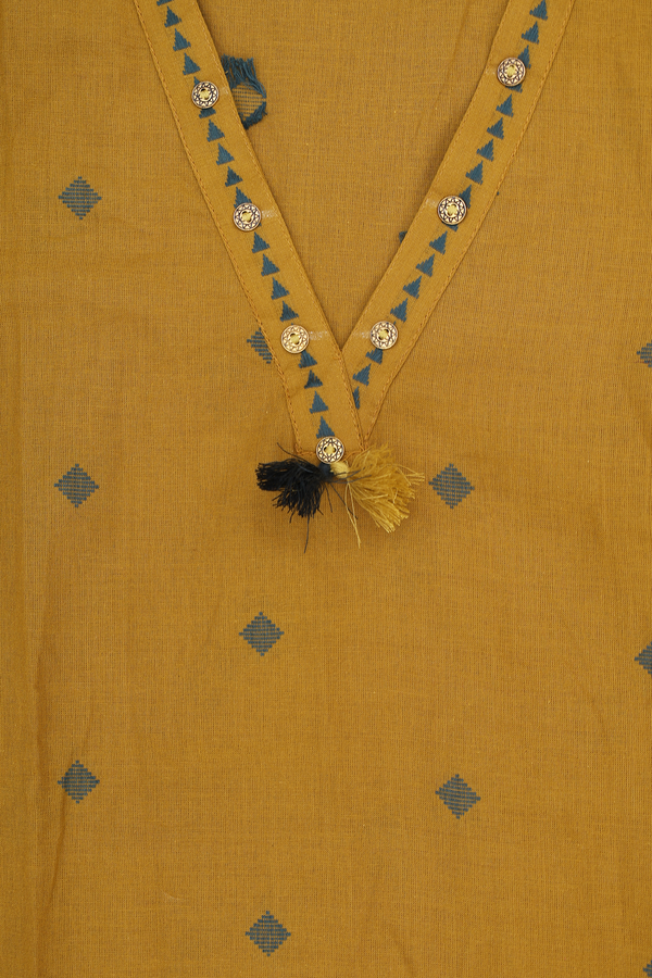 V-Neck Threadwork Buttas Golden Brown Cotton Salwar Set