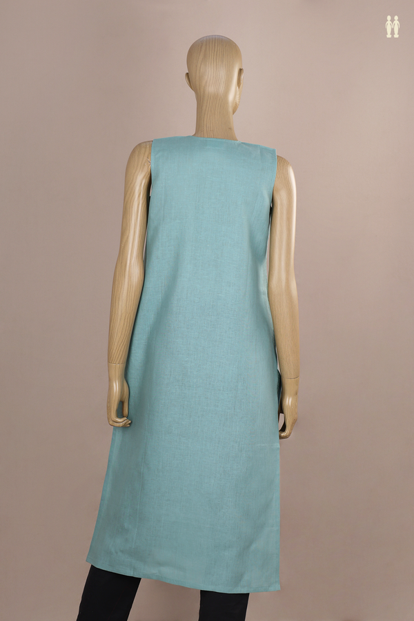 V-Neck Threadwork Buttas Turkish Blue Long Kurta