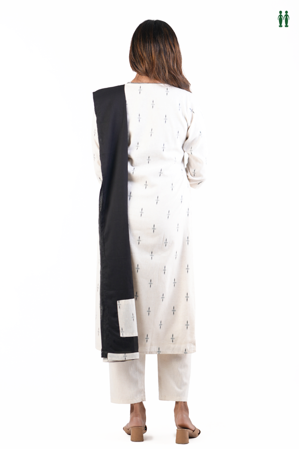 V-Neck Threadwork Buttas White Cotton Salwar Set