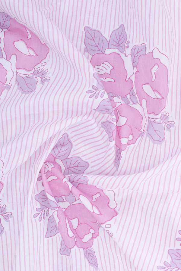 V-Split Neck Floral Design White Cotton Salwar Set