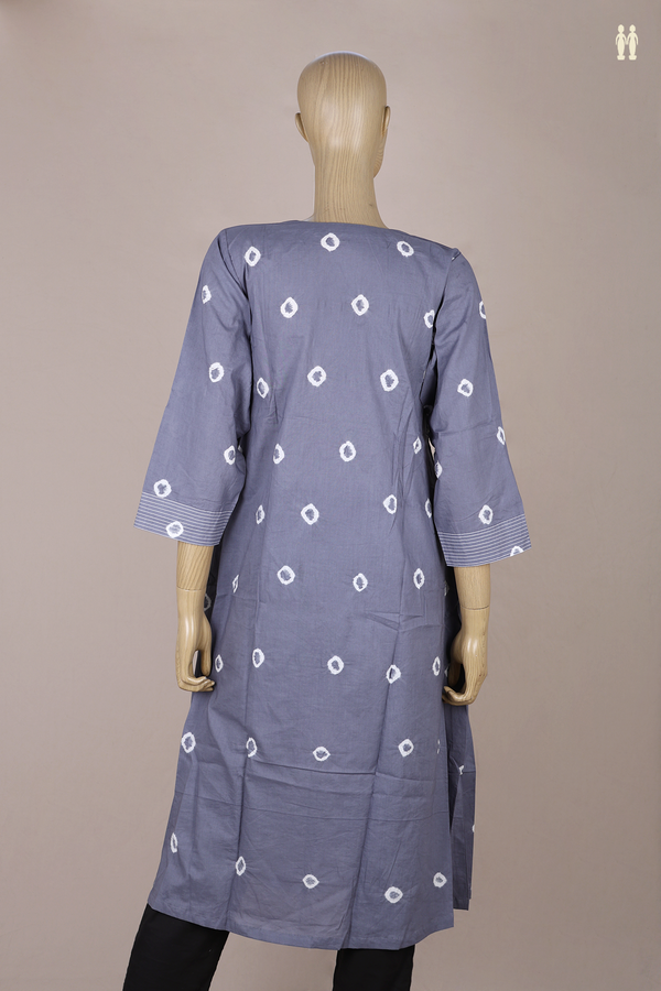 V-Neck Printed Buttas Grey Dobby Cotton Long Kurta