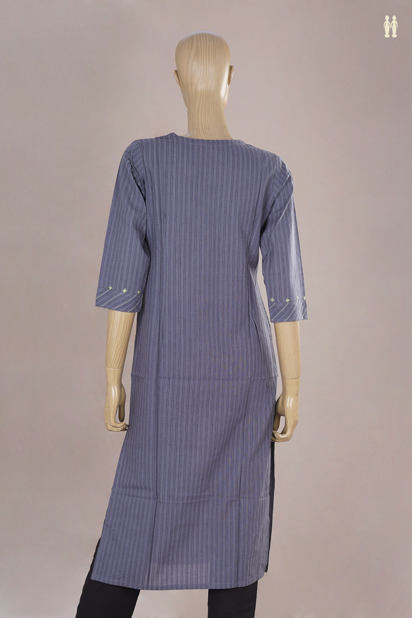 V Neck Stripes Design Grey Dobby Cotton Long Kurta