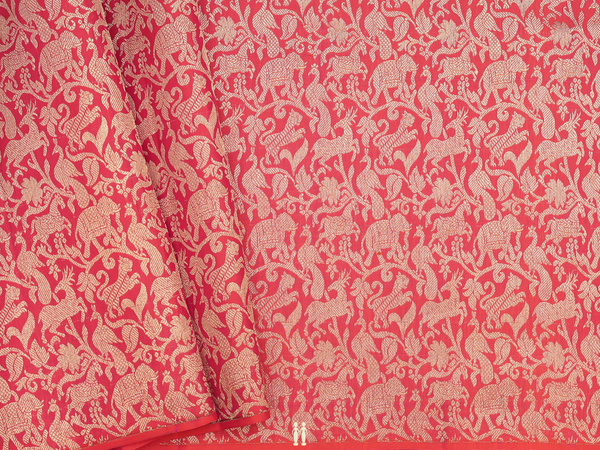 Vanasingaram Design Coral Pink Kanchipuram Blouse Material