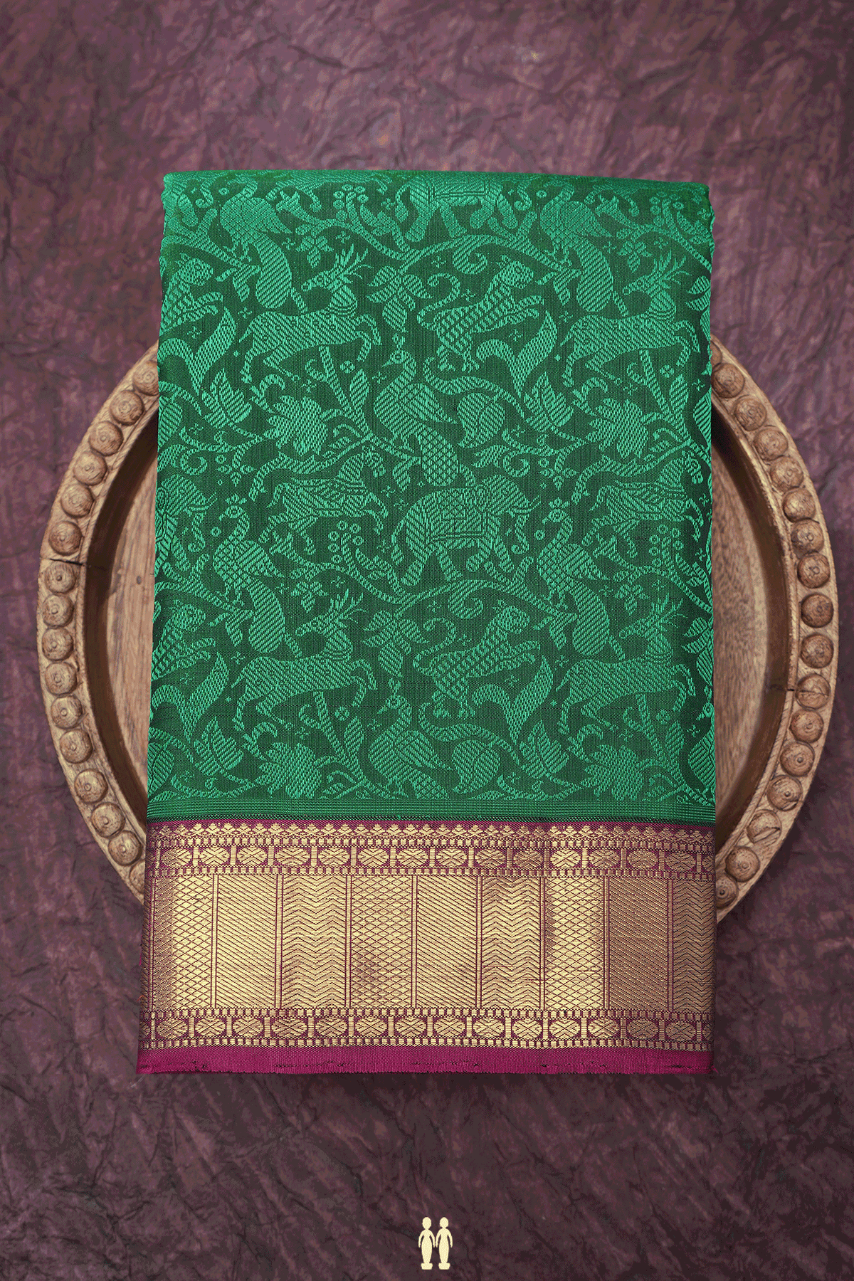 Vanasingaram Design Emerald Green Kanchipuram Silk Saree