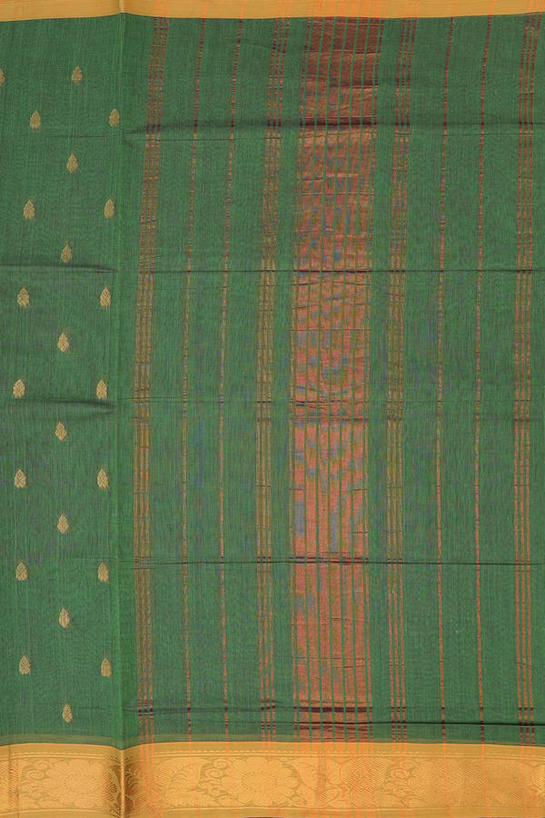 Venkatagiri Cotton Saree In Green With Zari Buttas
