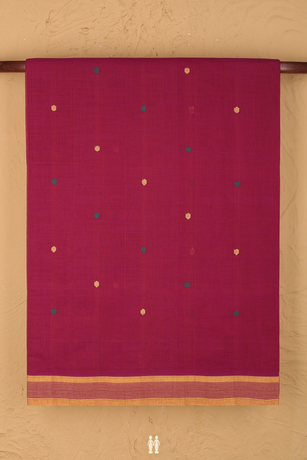 Venkatagiri Cotton Saree Berry Purple With Threadwork Buttas