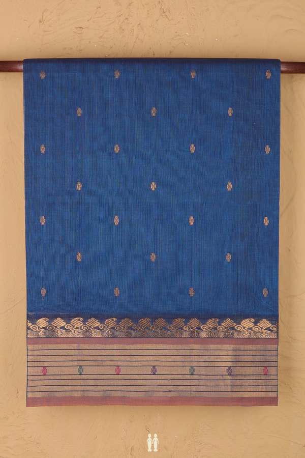 Venkatagiri Cotton Saree Cobalt Blue With Floral Buttas