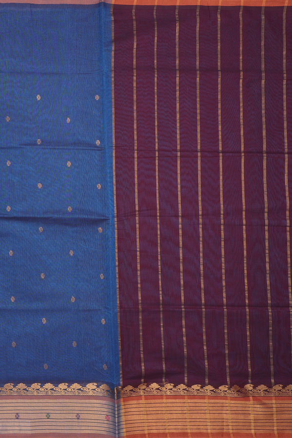 Venkatagiri Cotton Saree Cobalt Blue With Floral Buttas