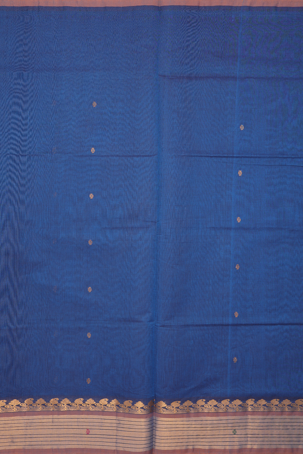 Venkatagiri Cotton Saree Cobalt Blue With Floral Buttas