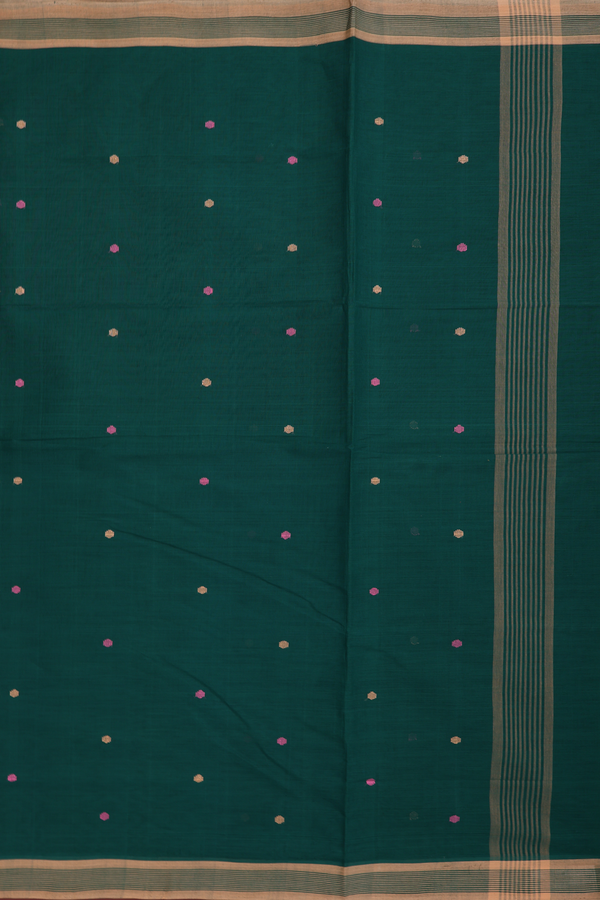 Venkatagiri Cotton Saree Forest Green With Threadwork Buttas