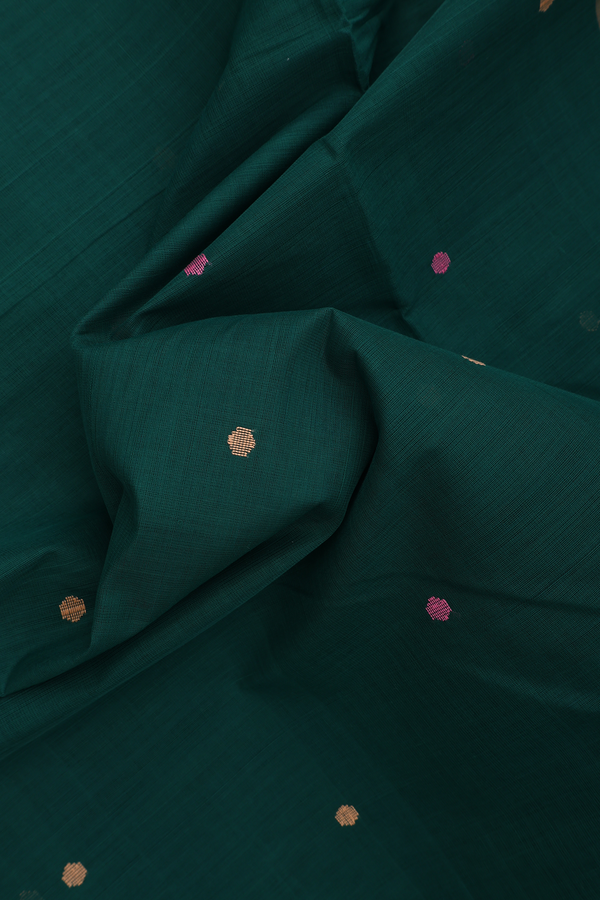 Venkatagiri Cotton Saree Forest Green With Threadwork Buttas