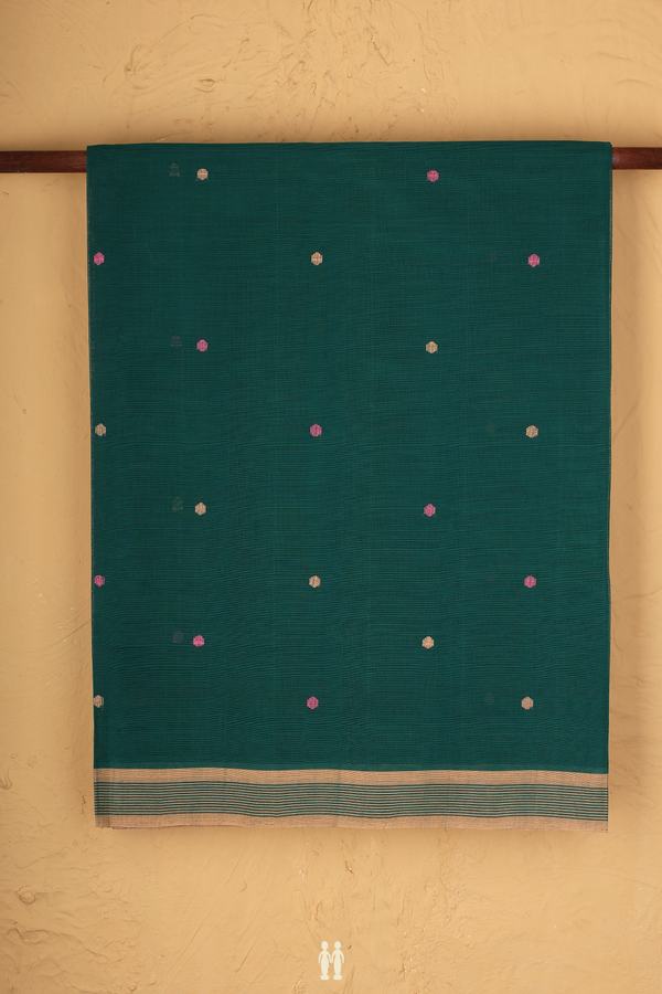 Venkatagiri Cotton Saree Forest Green With Threadwork Buttas
