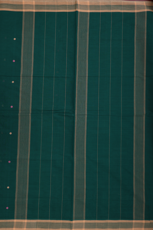 Venkatagiri Cotton Saree Forest Green With Threadwork Buttas