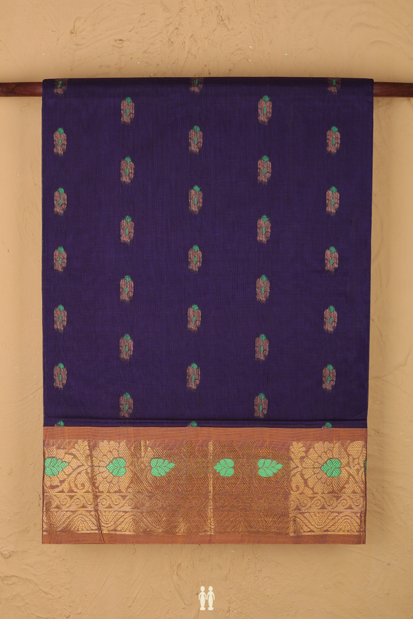 Venkatagiri Cotton Saree In Blue With Zari Buttas