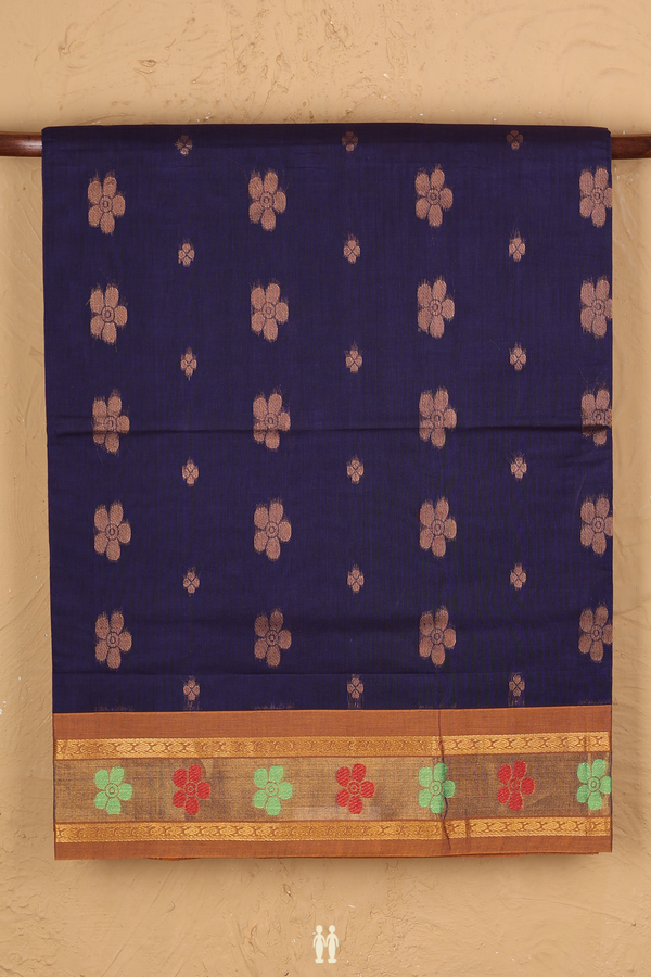 Venkatagiri Cotton Saree In Blue With Floral Buttas