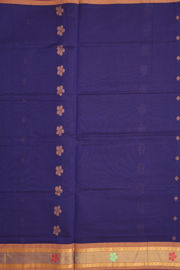 Venkatagiri Cotton Saree In Blue With Floral Buttas