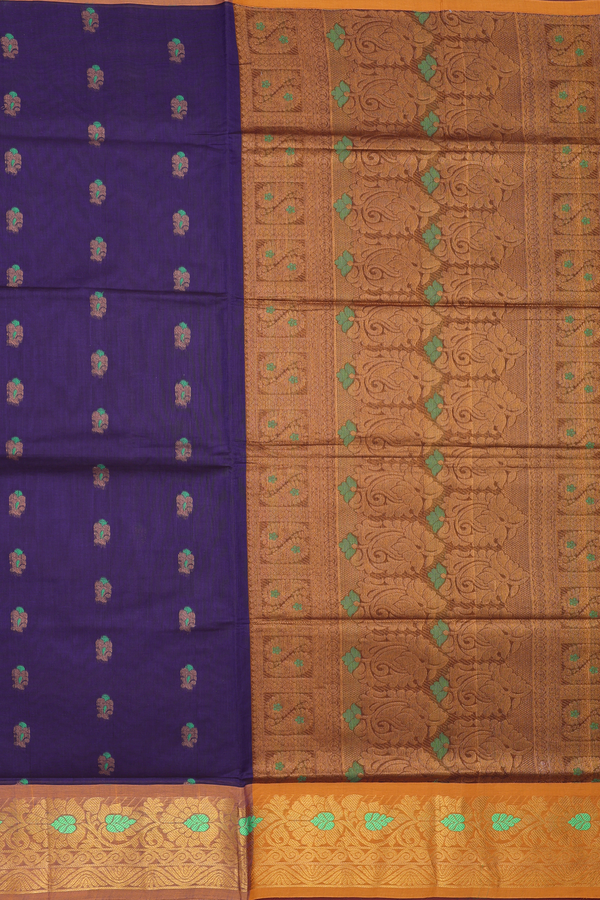 Venkatagiri Cotton Saree In Blue With Zari Buttas