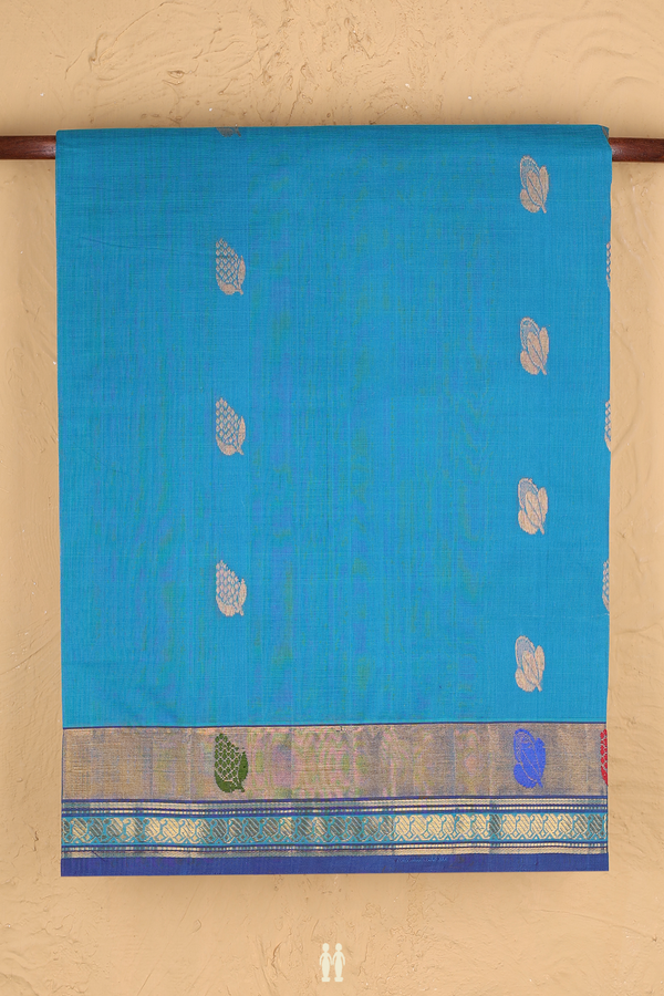 Venkatagiri Cotton Saree In Blue With Zari Buttas