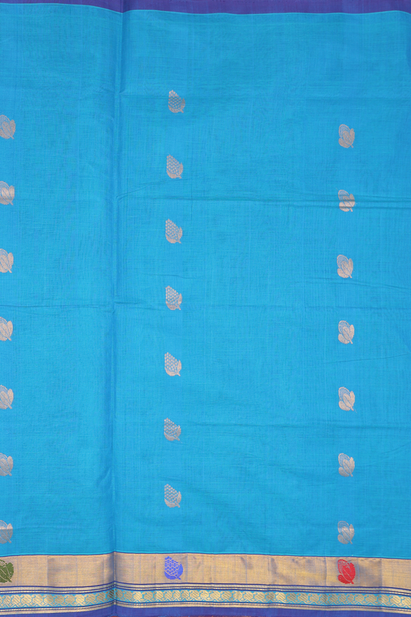 Venkatagiri Cotton Saree In Blue With Zari Buttas