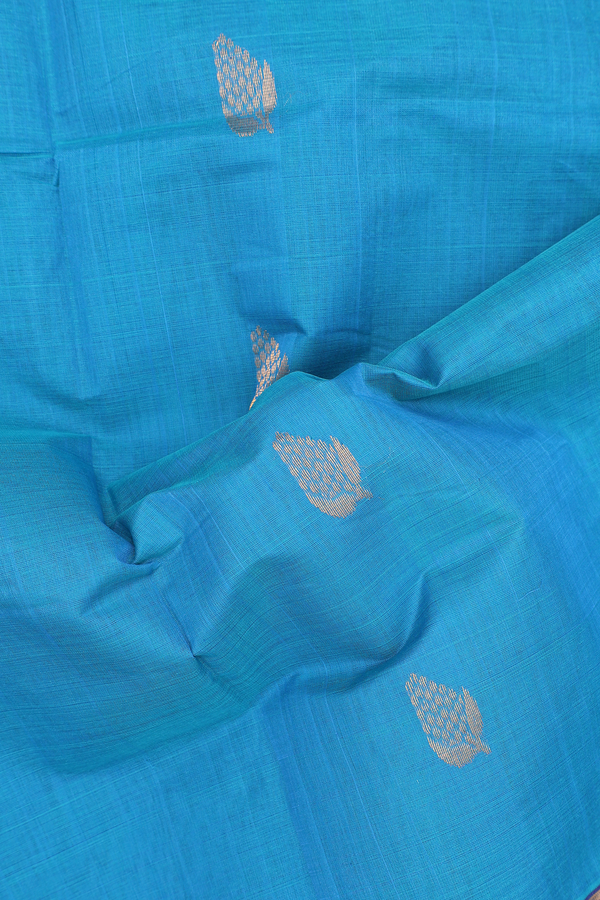 Venkatagiri Cotton Saree In Blue With Zari Buttas