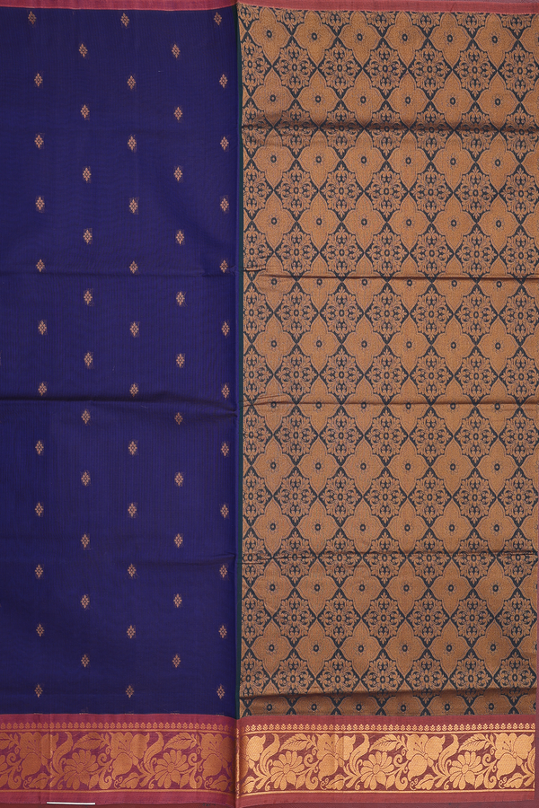 Venkatagiri Cotton Saree In Blue With Zari Buttis