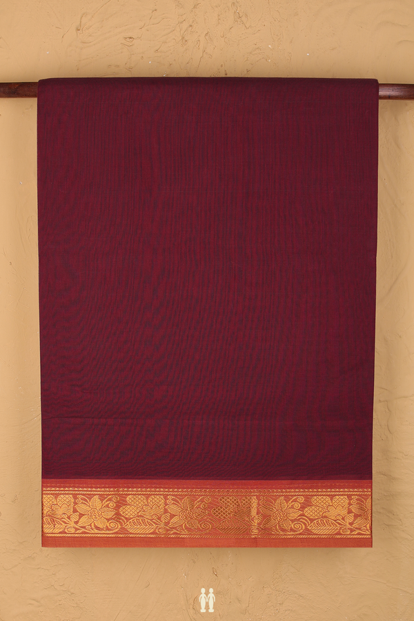 Venkatagiri Cotton Saree In Burgundy Red With Floral Border