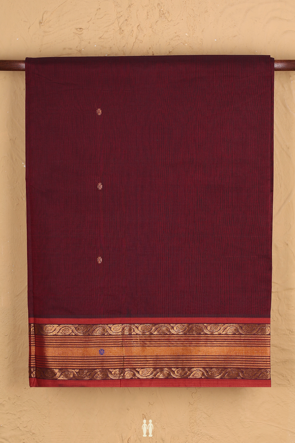 Venkatagiri Cotton Saree In Burgundy Red With Floral Buttas