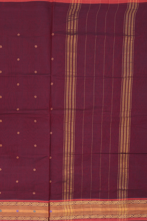 Venkatagiri Cotton Saree In Burgundy Red With Floral Buttas