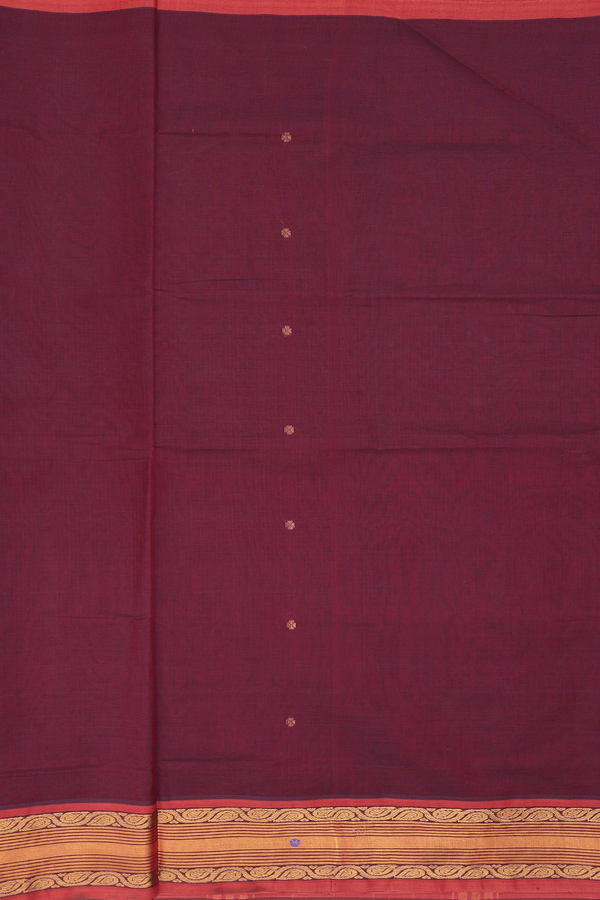 Venkatagiri Cotton Saree In Burgundy Red With Floral Buttas