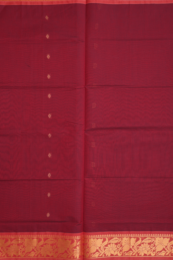 Venkatagiri Cotton Saree In Burgundy Red With Floral Buttas