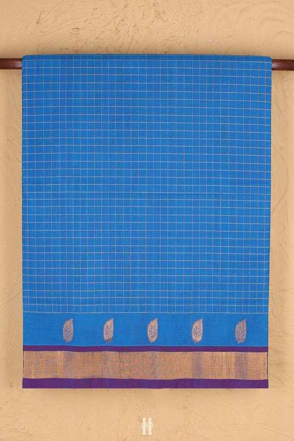Venkatagiri Cotton Saree In Capri Blue With Checks Design