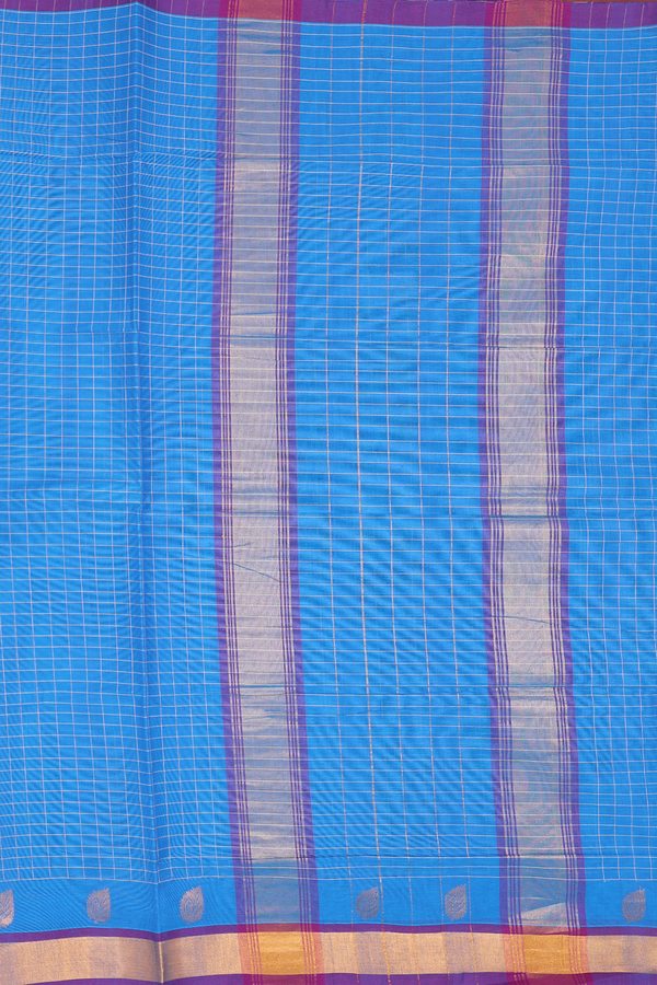 Venkatagiri Cotton Saree In Capri Blue With Checks Design