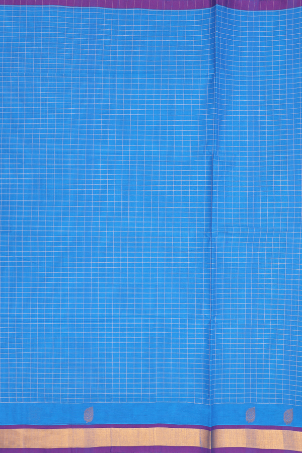 Venkatagiri Cotton Saree In Capri Blue With Checks Design