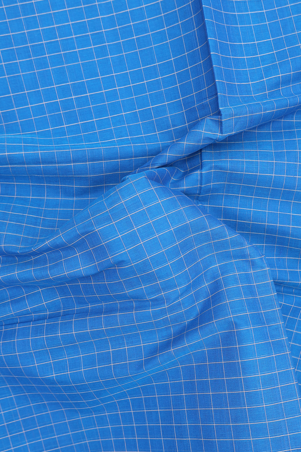 Venkatagiri Cotton Saree In Capri Blue With Checks Design